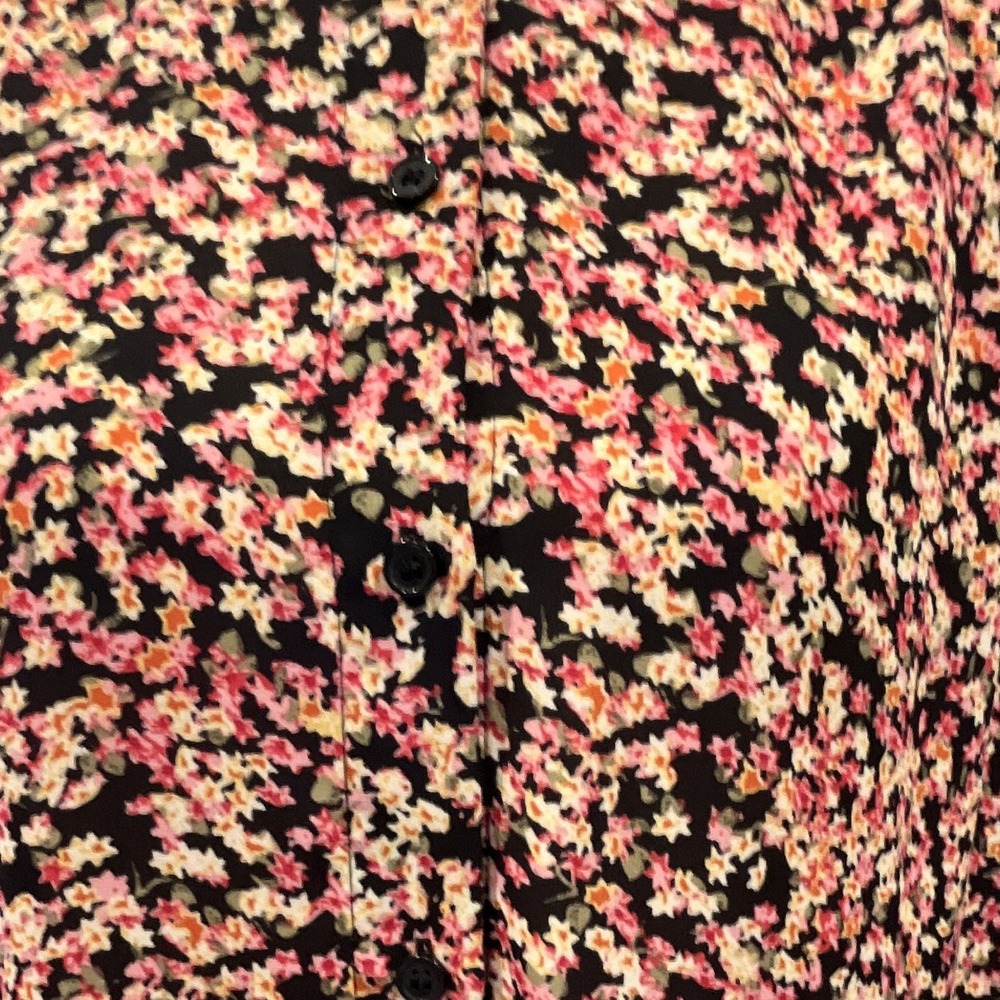 H&M Womens Floral Button Down Blouse Long Sleeve Pink Orange Black Size Large - Picture 3 of 5